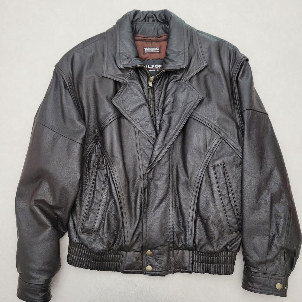 VTG Wilsons Brown Leather Aviator Bomber Jacket Coat Mens Small Motorcycle Zip